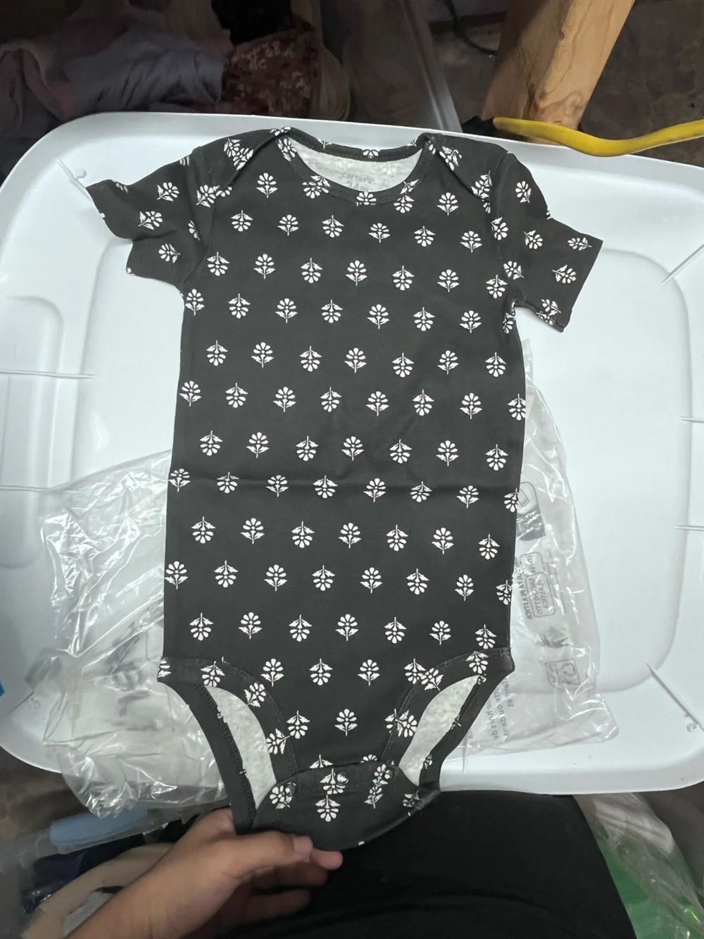 NWOT Carter's Black Top with White Floral Motif